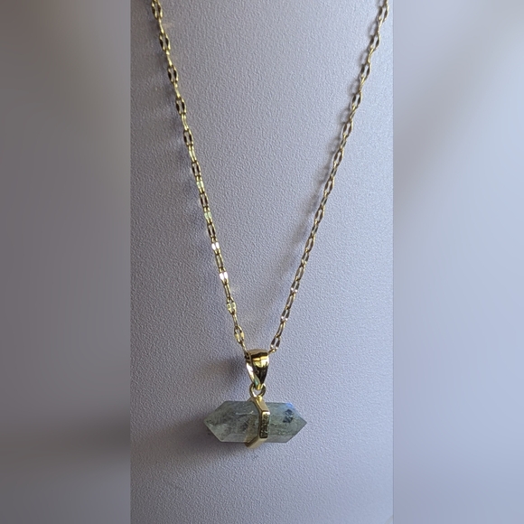 Labradorite Crystal Charm Necklace 14k Gold-plated Stainless Steel Adjustable - Picture 8 of 13
